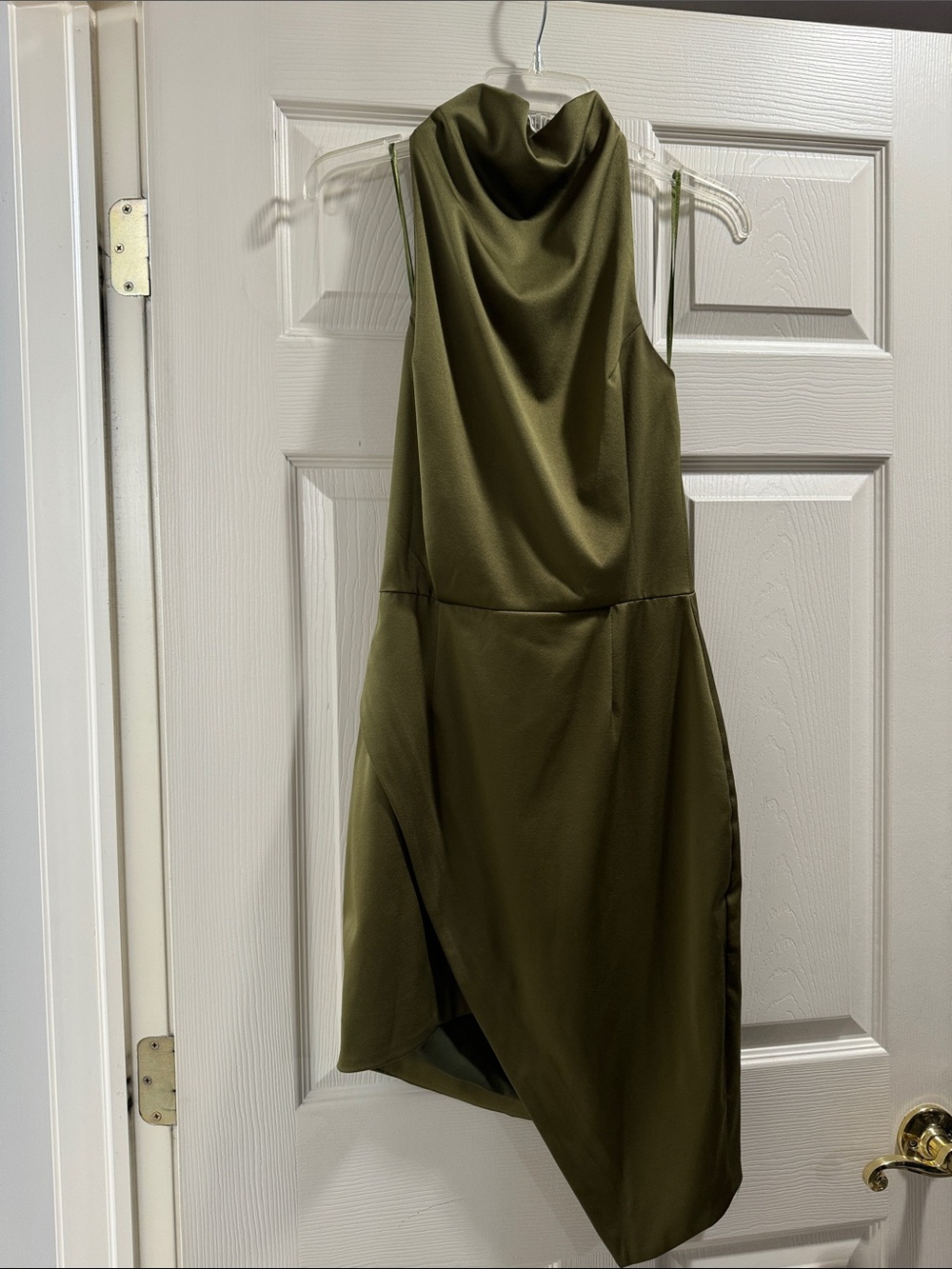 Elliatt Olive Draped Cowl Neck Asymmetrical Dress